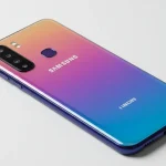 Fx Samsung Galaxy budget model lying flat with its colorful back panel visible 1