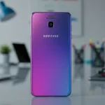 Fx Samsung affordable smartphone photographed against a softly blurred tech workspace 3