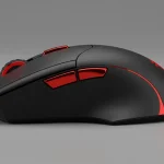 Fx Side profile photograph of a Redragon Cobra Pro gaming mouse highlighting the curved ergonomic shape and side button placement professional product photography 1