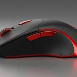 Fx Side profile photograph of a Redragon Cobra Pro gaming mouse highlighting the curved ergonomic shape and side button placement professional product photography 3