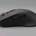 Fx Side profile photograph of a Redragon Cobra Pro gaming mouse highlighting the curved ergonomic shape and side button placement professional product photography 4