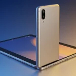 Fx Side profile shot of a Xiaomi Mi Pad showing its slim bezels and premium metallic finish against a gradient background 2