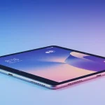 Fx Side profile shot of a Xiaomi Mi Pad showing its slim bezels and premium metallic finish against a gradient background 3