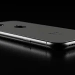 Fx Side view of iPhone 16e showing sleek profile and button details positioned on reflective black surface professional studio lighting commercial photography style 3