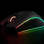 Fx Studio photograph of a Redragon Cobra Pro gaming mouse with rainbow RGB lighting effects rotating through color spectrum premium product shot 2