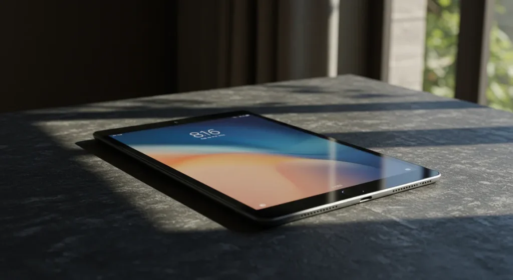 Fx Stylized photography of a Xiaomi Mi Pad on a textured surface with artistic lighting and modern composition emphasizing innovation and design 1