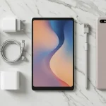Fx Xiaomi Mi Pad in an elegant tech flat lay arrangement with premium cables adapters and accessories on marble background 1