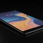 Fx Xiaomi Mi Pad tablet positioned at an artistic angle on a reflective black surface with dramatic studio lighting creating elegant reflections 2