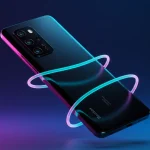 Fx Xiaomi Redmi Note 13 Pro Plus 5G floating in mid air with dynamic lighting effects showcasing the phones sleek profile and modern design 2