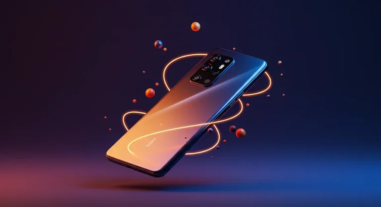 Fx Xiaomi Redmi Note 13 Pro Plus 5G floating in mid air with dynamic lighting effects showcasing the phones sleek profile and modern design 4