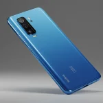 Fx Xiaomi Redmi Note 13 Pro Plus 5G in blue color with soft gradient lighting creating premium ambiance phone positioned at elegant angle 2