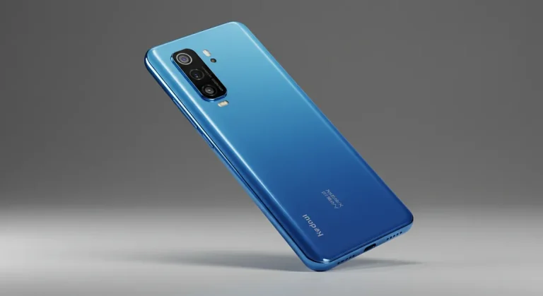 Fx Xiaomi Redmi Note 13 Pro Plus 5G in blue color with soft gradient lighting creating premium ambiance phone positioned at elegant angle 2