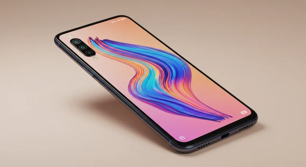 Fx Xiaomi Redmi Note 13 Pro Plus 5G screen showing high resolution display quality phone tilted at optimal viewing angle studio lighting 3