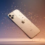 Fx iPhone 16e floating in mid air against gradient background surrounded by subtle light rays and particles cinematic lighting premium product showcase style 1