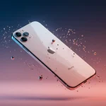 Fx iPhone 16e floating in mid air against gradient background surrounded by subtle light rays and particles cinematic lighting premium product showcase style 2