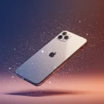 Fx iPhone 16e floating in mid air against gradient background surrounded by subtle light rays and particles cinematic lighting premium product showcase style 4