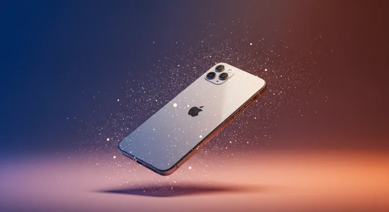 Fx iPhone 16e floating in mid air against gradient background surrounded by subtle light rays and particles cinematic lighting premium product showcase style 4