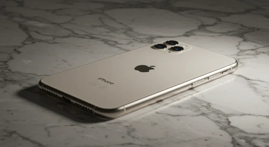 Fx iPhone 16e on marble surface with luxury materials context elegant lighting highlighting premium build quality sophisticated product photography 3