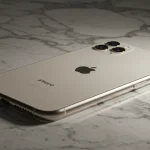 Fx iPhone 16e on marble surface with luxury materials context elegant lighting highlighting premium build quality sophisticated product photography 3