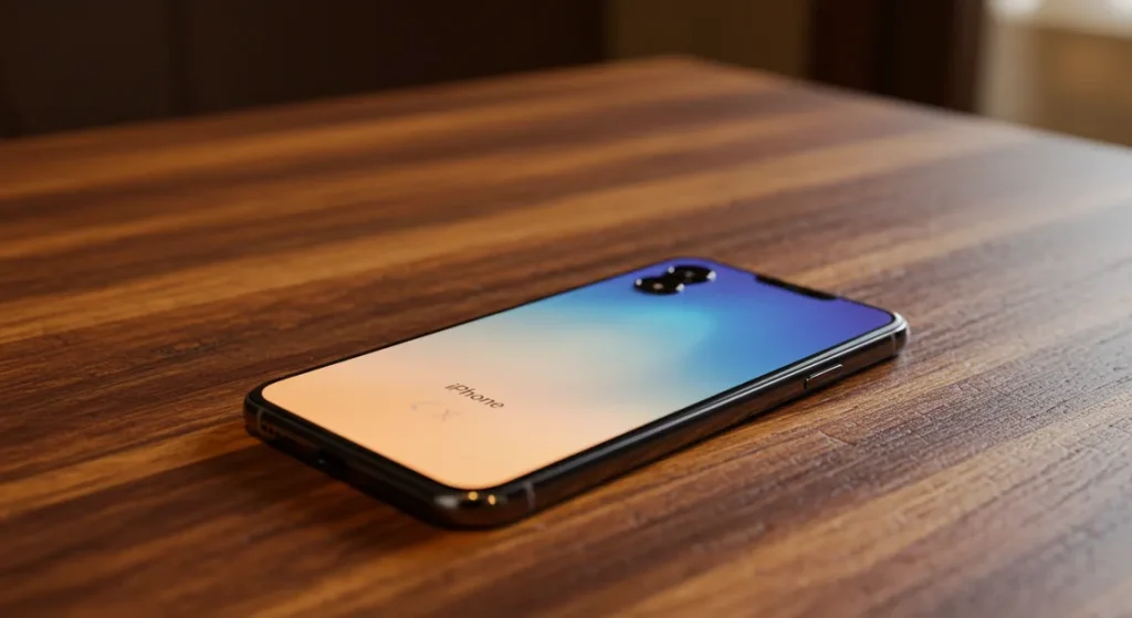 Fx iPhone 16e on wooden surface with natural textures warm lighting creating cozy atmosphere while maintaining product focus lifestyle photography 2