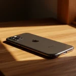 Fx iPhone 16e on wooden surface with natural textures warm lighting creating cozy atmosphere while maintaining product focus lifestyle photography 4