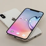 Fx iPhone 16e with screen displaying camera interface showing photography capabilities device angled to show both screen and back professional lighting 1