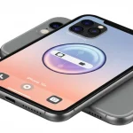 Fx iPhone 16e with screen displaying camera interface showing photography capabilities device angled to show both screen and back professional lighting 2