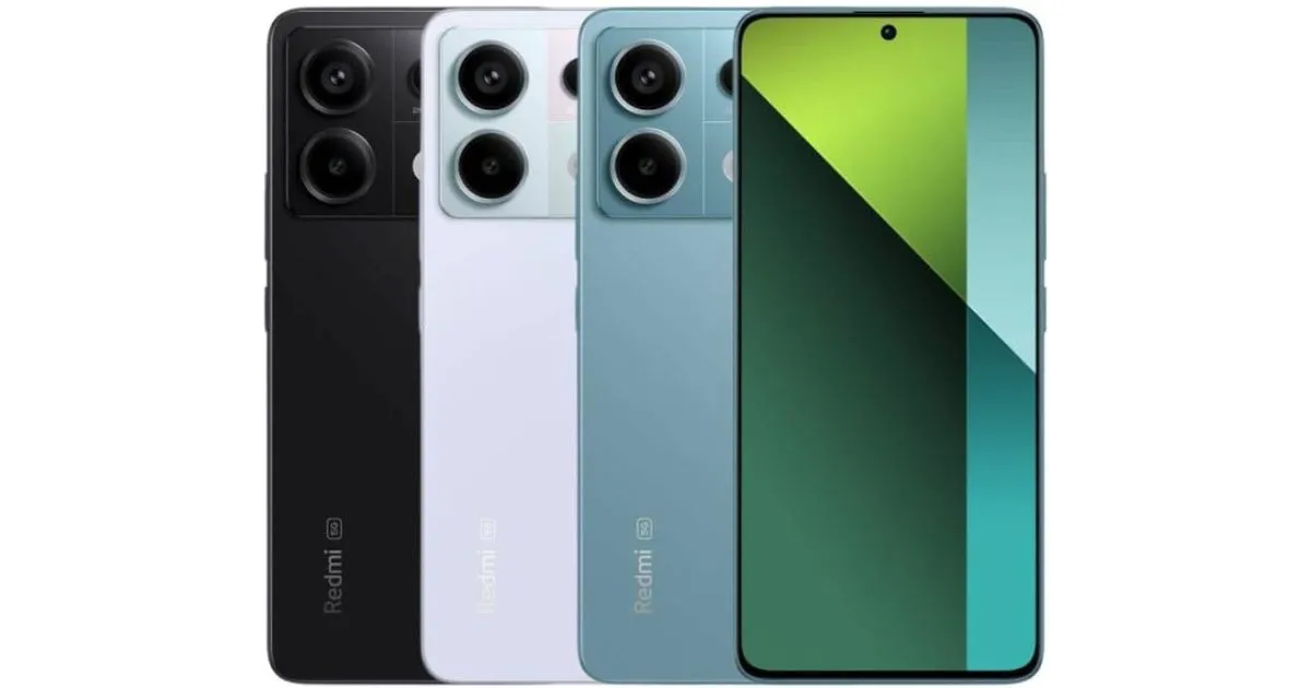 Quatro smartphones Xiaomi Redmi Note 13 Pro Plus 5G em cores preto, branco, azul e verde, destacando design slim, tela curva AMOLED 1.5K e câmeras traseiras de 200MP.