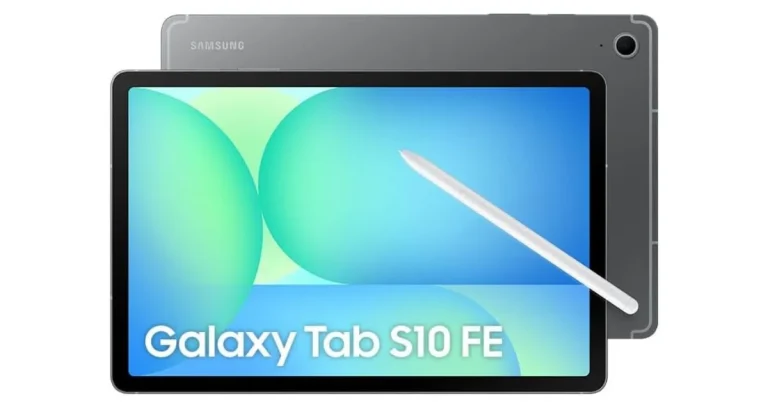 Tablet Samsung Galaxy Tab S10 FE com caneta S Pen destacada na tela.