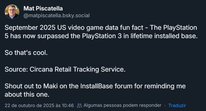 Captura de post sobre vendas do PlayStation 5