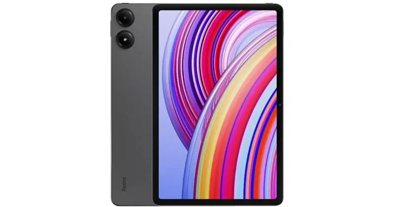 Tablet Xiaomi Mi Pad Pro exibindo tela colorida e traseira com duas câmeras.
